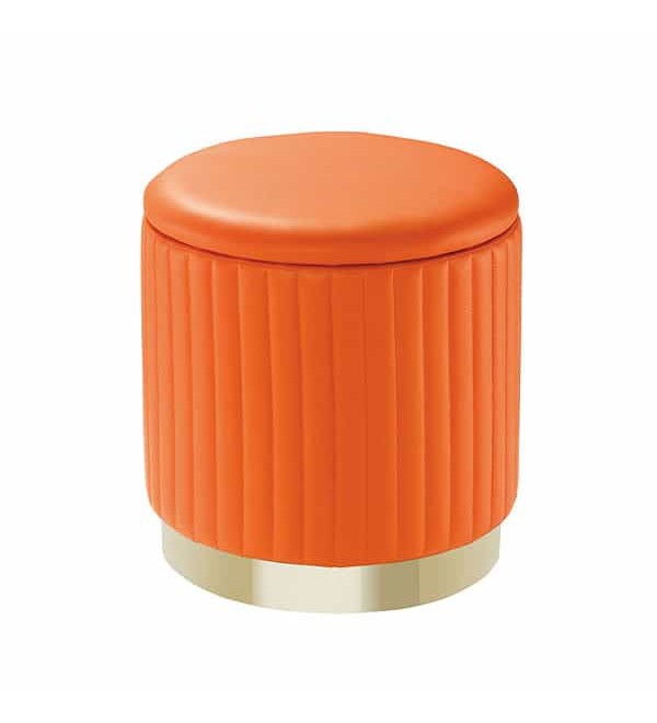 雷翁直條紋橘色收納型圓凳