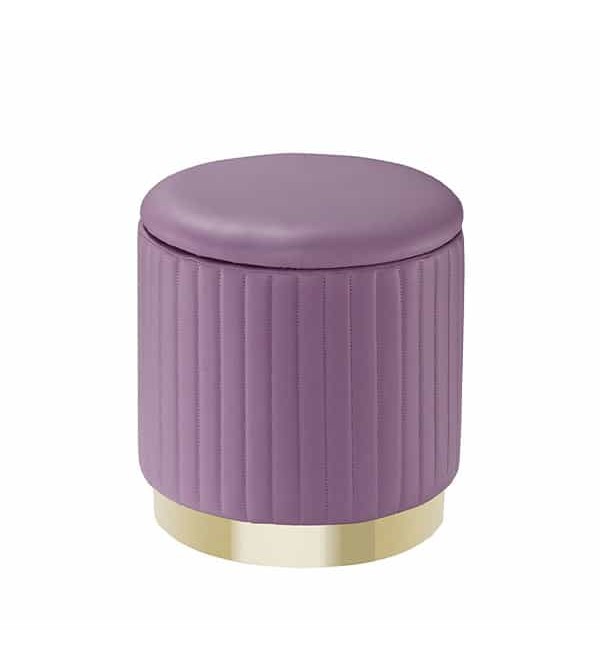 雷翁直條紋紫色收納型圓凳